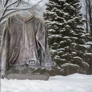 Juicy Couture Sport Velour Cropped Sweatshirt Gray Women’s M Quarter Zip Pockets